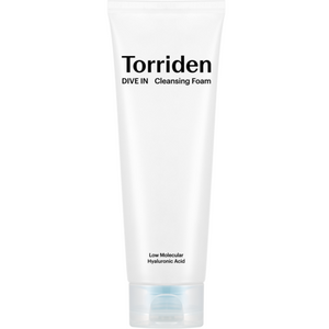 Selenaire Torriden DIVE IN Hyaluronic Acid Cleansing Foam with low molecular hyaluronic acid, creamy white foam in a pump bottle