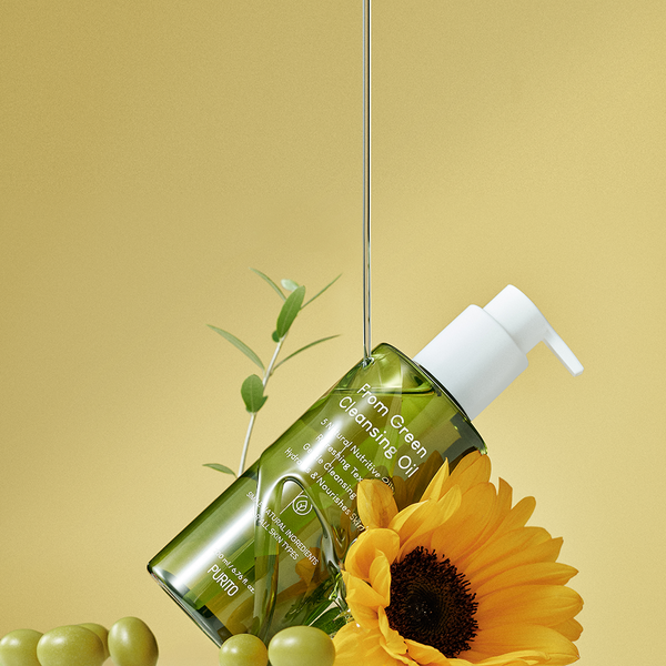 SELENAIRE Purito From Green Cleansing Oil bottle with green and white label, displayed on a white background.