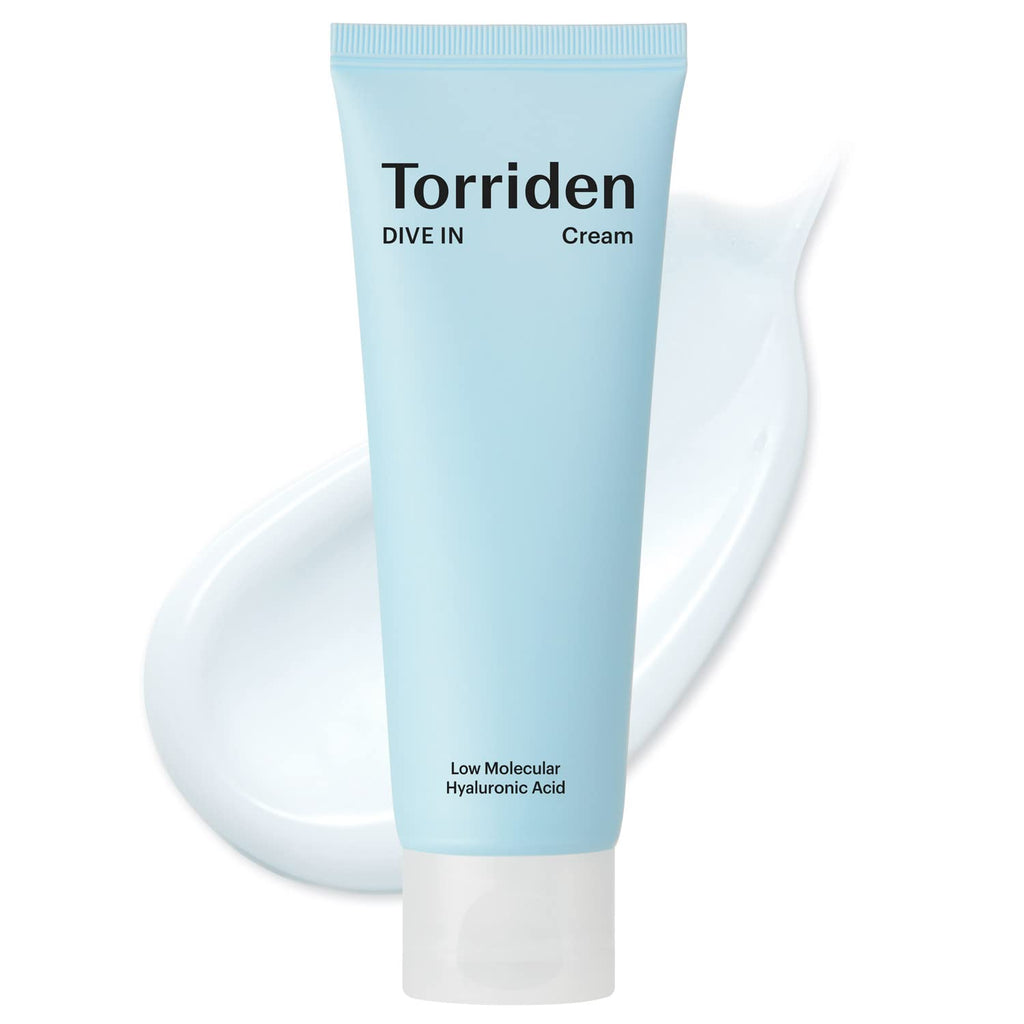 Torriden DIVE IN Low Molecular Hyaluronic Acid Cream by Selenaire, showing the cream jar with blue and white packaging.