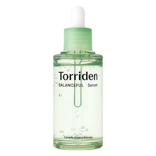 Torriden Balanceful Cica Serum by Selenaire, showing the sleek glass bottle with dropper applicator and minimalist design.