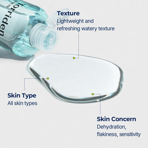 Selenaire Torriden Dive In hyaluronic acid toner in a clear glass bottle with a pump dispenser, showing its hydrating formula.