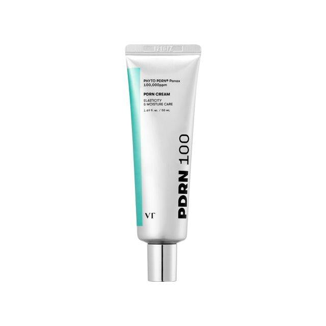 Selenaire VT Cosmetics PDRN Cream 100 jar showing smooth, white cream in a clear container with a silver lid.