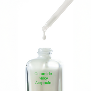 Selenaire By Wishtrend Ceramide Milky Ampoule in a dropper bottle, showcasing smooth, milky skincare formula for hydration and skin barrier.