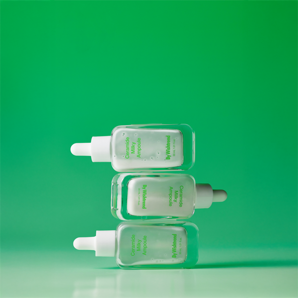 Selenaire By Wishtrend Ceramide Milky Ampoule bottle with dropper, skincare product for hydration and skin barrier support