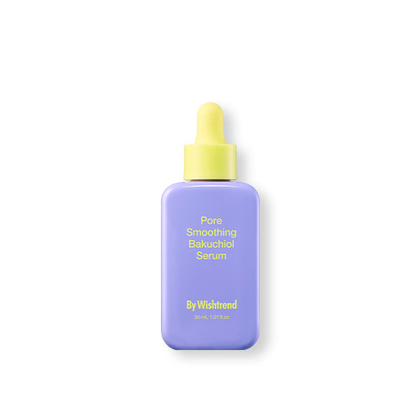 Selenaire By Wishtrend Pore Smoothing Bakuchiol Serum in a clear glass bottle with dropper, designed for gentle pore refining.