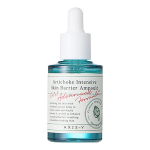 Selenaire AXIS-Y Artichoke Intensive Skin Barrier Ampoule bottle with dropper, close-up view of the skincare product.