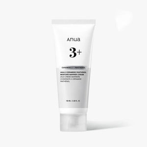 Anua 3 Ceramide Panthenol Moisture Barrier Cream in a jar, showing smooth cream texture and packaging with product label.