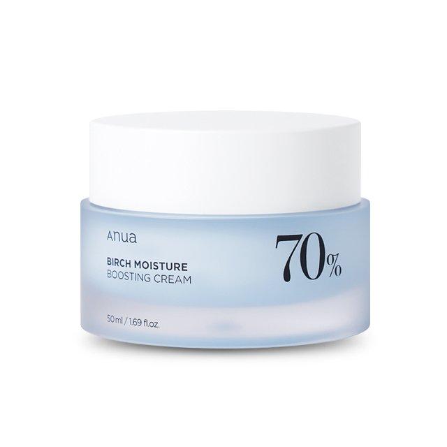Selenaire Anua Birch 70 Moisture Boosting Cream jar with white lid and label, showcasing the skincare product.