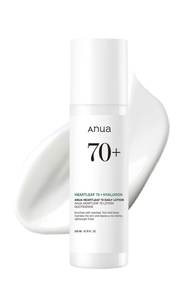 Selenaire Anua Heartleaf 70% Daily Lotion in a sleek white bottle, designed for soothing skin hydration and daily skincare.
