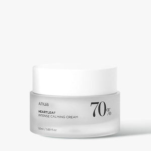 Selenaire Anua Heartleaf 70% Intense Calming Cream jar with white lid, smooth cream texture, and label details visible.