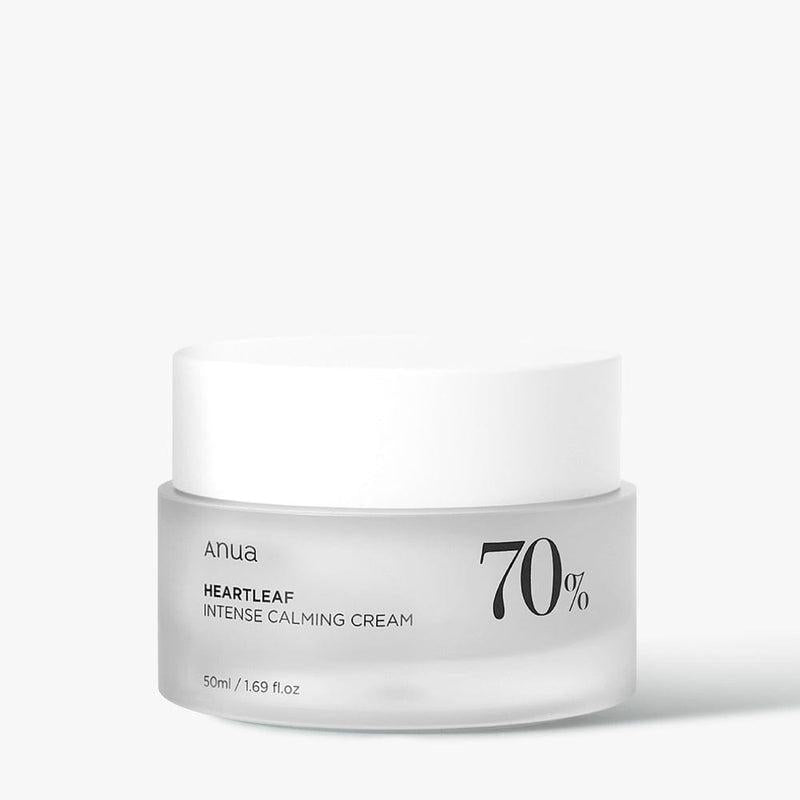 Selenaire Anua Heartleaf 70% Intense Calming Cream jar with white lid, smooth cream texture, and label details visible.