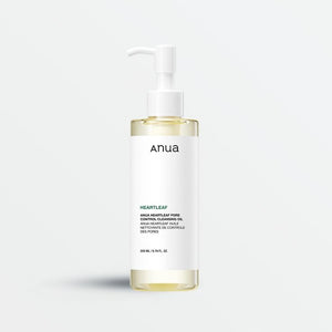Selenaire Anua Heartleaf Pore Control Cleansing Oil in a clear pump bottle with a white cap, designed for oily and acne-prone skin.