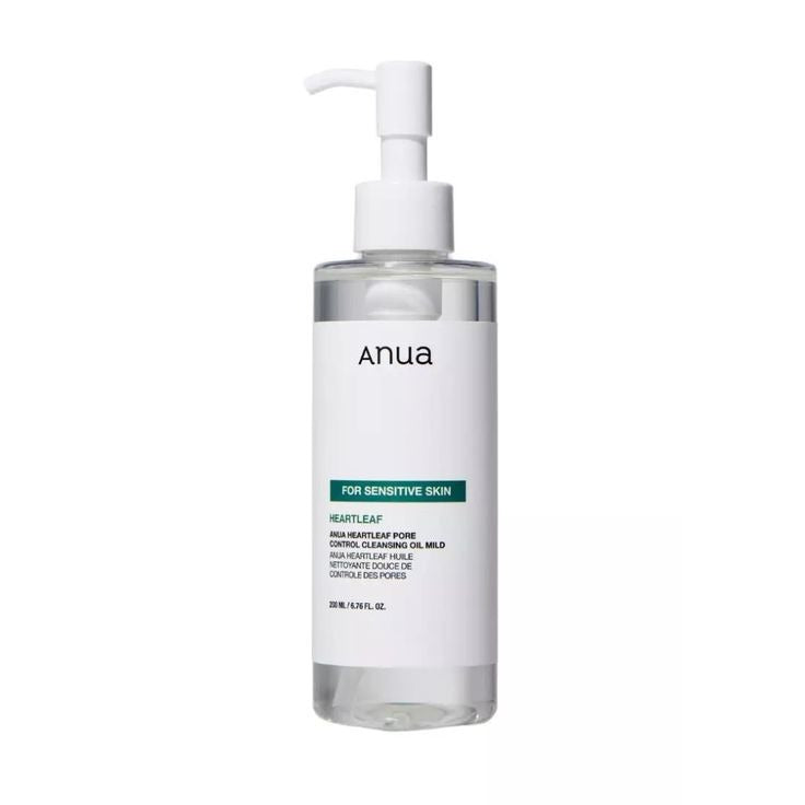 Selenaire Anua Heartleaf Pore Control Cleansing Oil bottle with pump dispenser, designed for mild pore cleansing and skin clarity.