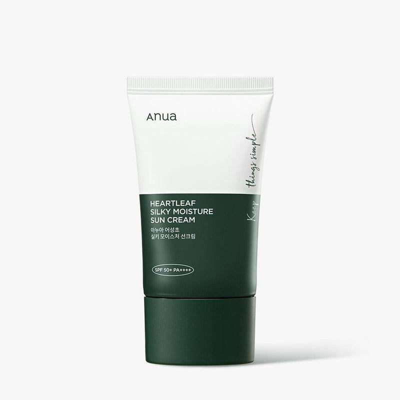 Selenaire Anua Heartleaf Silky Moisture Sunscreen applied on skin with a smooth, lightweight texture and natural glow.