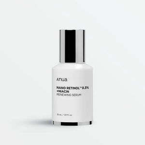 Bottle of Anua Retinol 0.3% + Niacin Renewing Serum by SELENAIRE showing the product label and a dropper applicator.