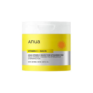Selenaire Anua Vitamin C Niacin Tone Up Blemish Pad with brightening ingredients and textured surface for skincare.