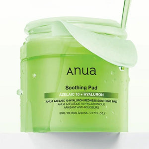 SELENAIRE Anua Azelaic 10 Hyaluron Redness Soothing Pad with calming ingredients for sensitive skin, displayed on a white background.