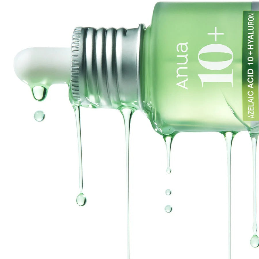 Selenaire Anua Azelaic Hyaluron Soothing Serum bottle with dropper and branding on a white background.