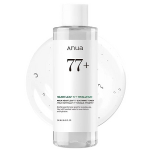 Selenaire Anua Heartleaf 77% Soothing Toner in a clear bottle with a white cap, featuring a minimalist label design.