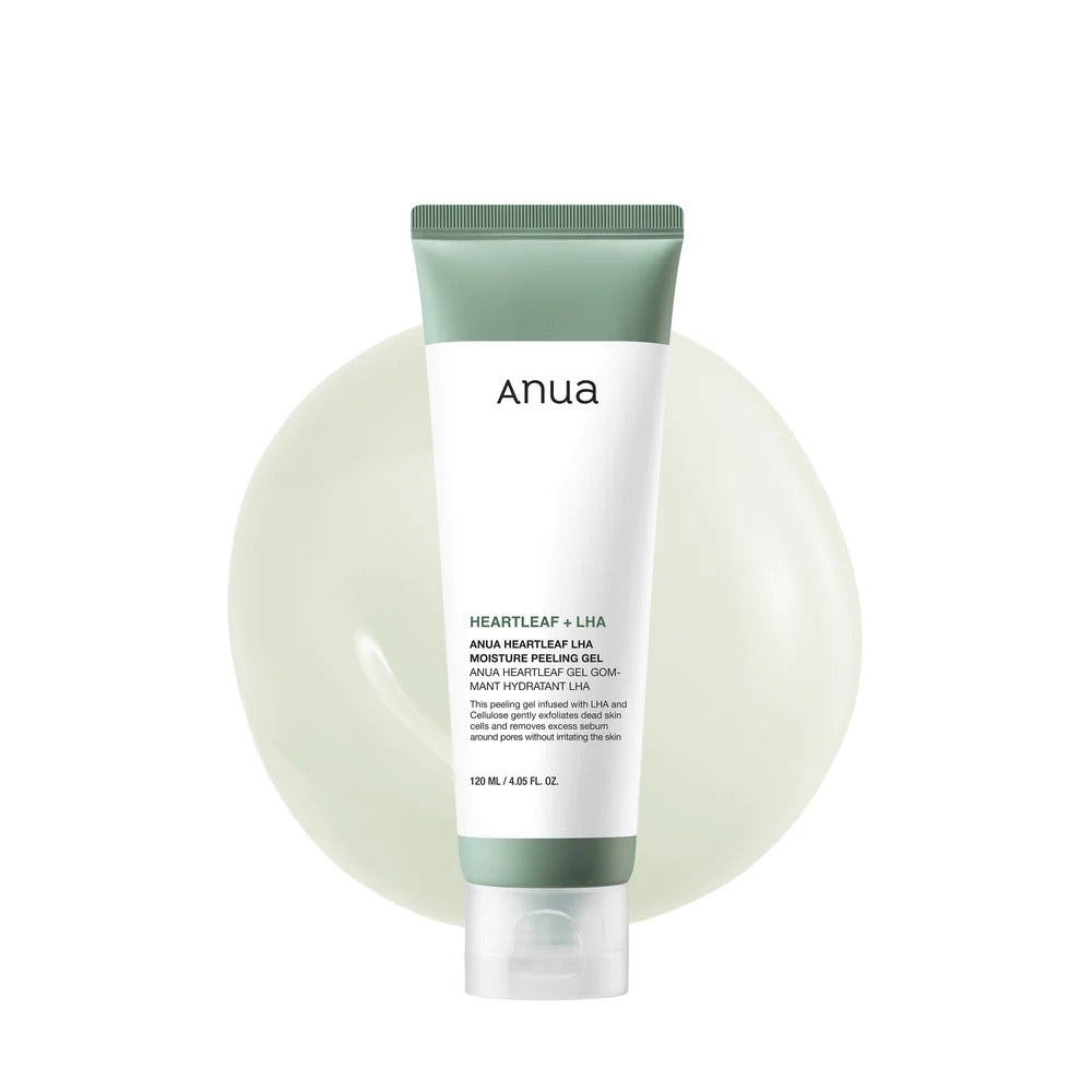 Selenaire Anua Heartleaf LHA Moisture Peeling Gel in a clear jar with a white lid, displaying the exfoliating gel inside.