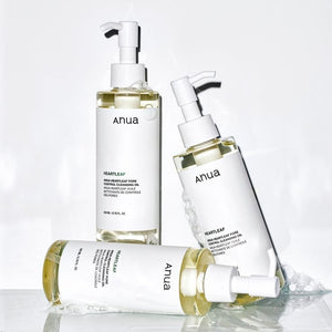 Selenaire Anua Heartleaf Pore Control Cleansing Oil with heartleaf extract in a clear bottle, showing the product and pump dispenser.