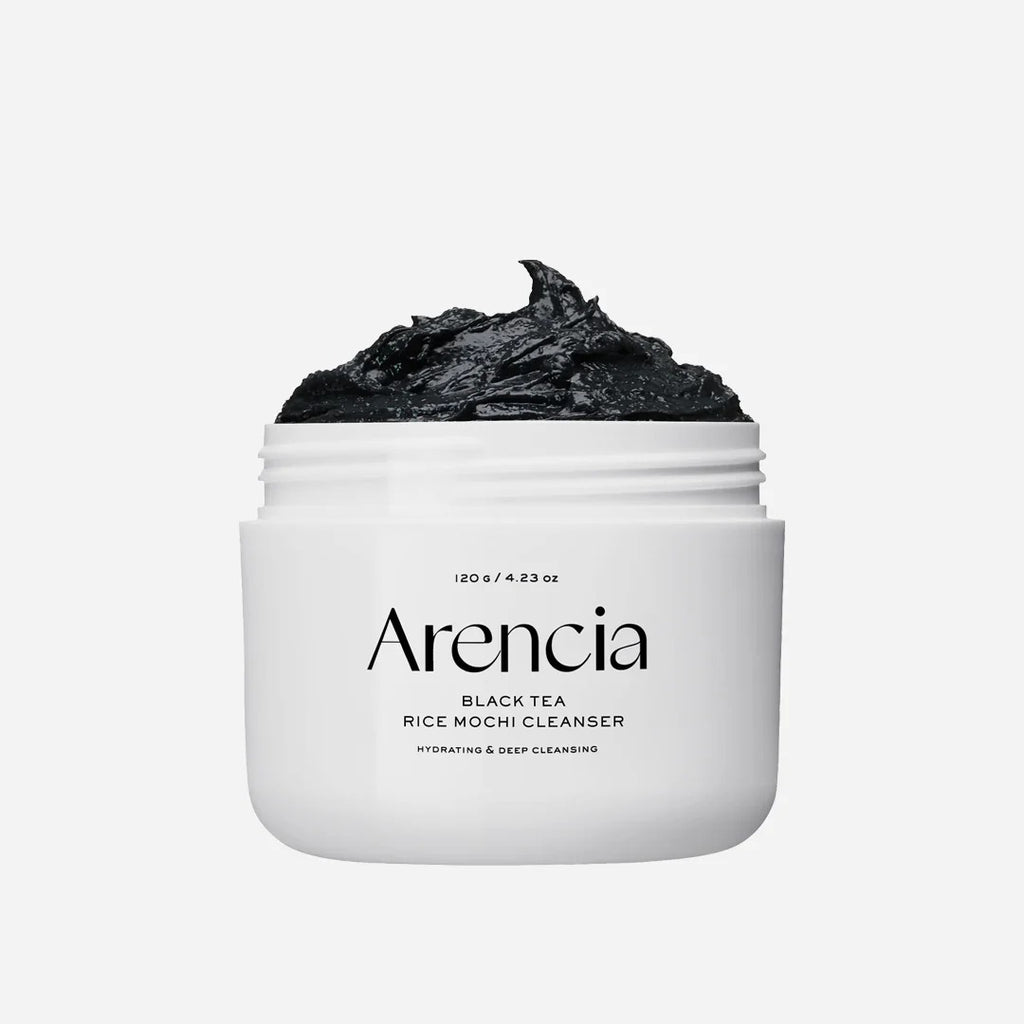 SELENAIRE Arencia Black Tea Rice Mochi Cleanser in a white tube with black and green packaging, suitable for gentle facial cleansing.