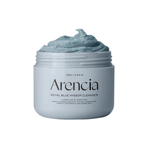 Close-up of Arencia Fresh Blue Hyssop Rice Mochi Cleanser by SELENAIRE, showing the product's texture and packaging details.