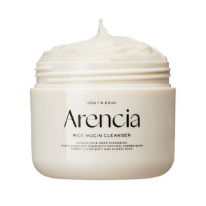 SELENAIRE Arencia Rice Mucin Cleanser in a clear bottle with a pump, showing its gentle formula for skincare.
