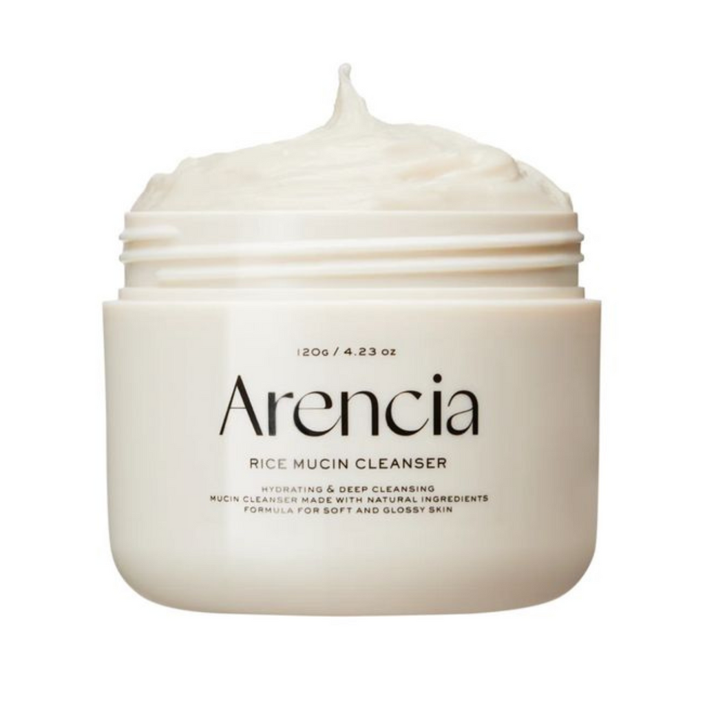 SELENAIRE Arencia Rice Mucin Cleanser in a clear bottle with a pump, showing its gentle formula for skincare.