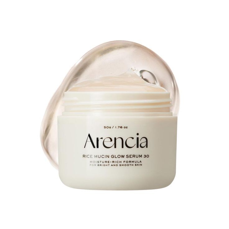 Bottle of SELENAIRE Arencia Rice Mucin Glow Serum 30ml with dropper applicator, showcasing packaging and product details.