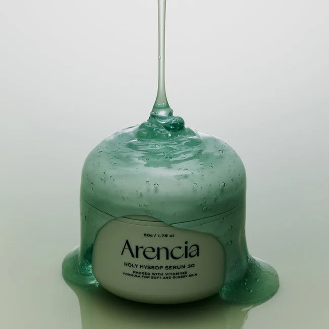 Selenaire Arencia Holy Hyssop Serum 30ml bottle with dropper, showcasing clear glass packaging and white label.