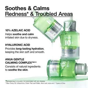 Selenaire Anua Azelaic Hyaluron Soothing Serum bottle with dropper, close-up shot showing the product label.