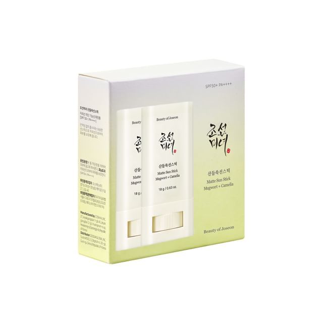 Beauty of Joseon matte sun stick duo set featuring two portable sunscreen sticks with matte finish and protective SPF formula.