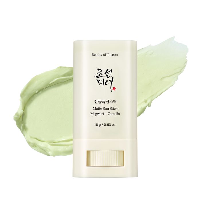 Beauty of Joseon matte sun stick with mugwort extract, featuring a sleek, portable sunscreen stick in a minimalist design.