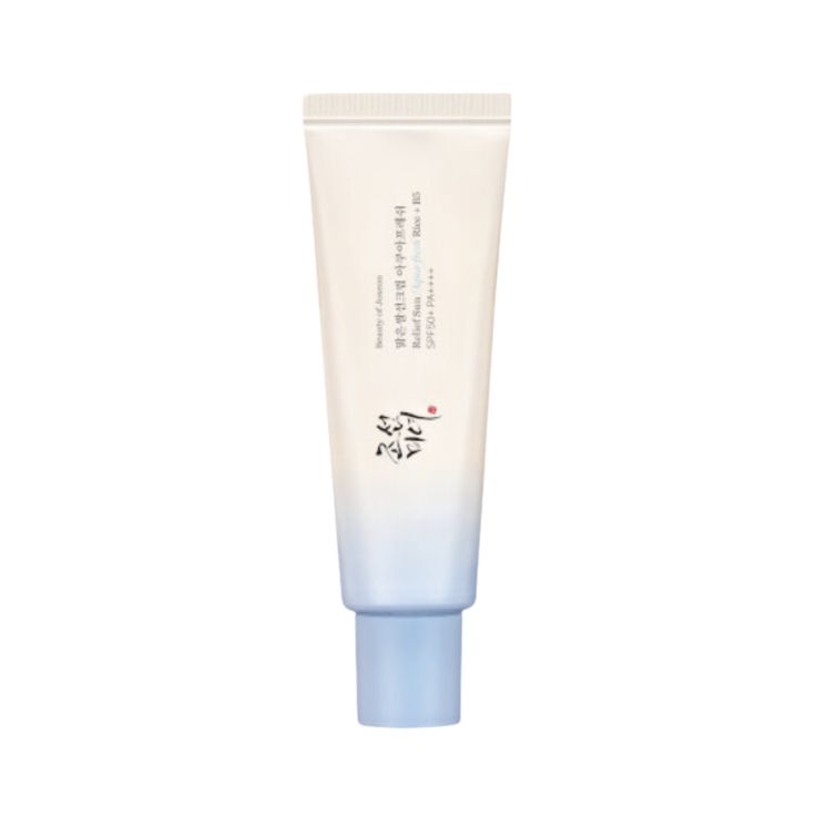 Beauty of Joseon Relief Sun Aqua-fresh sunscreen in a tube, featuring a lightweight, hydrating formula and SPF protection.