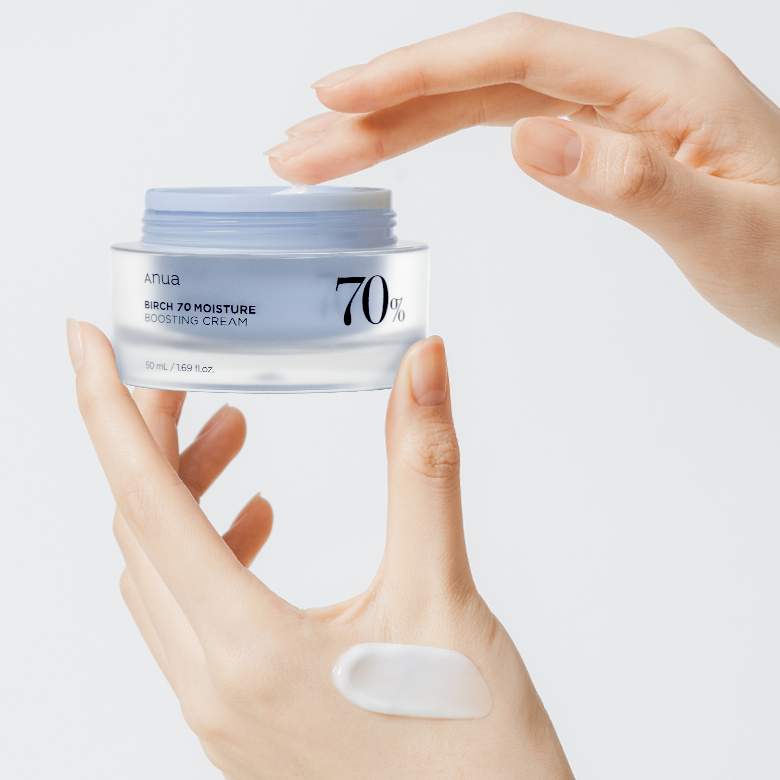 Selenaire Anua Birch 70 Moisture Boosting Cream jar with white lid and label, showcasing the skincare product in a close-up shot.