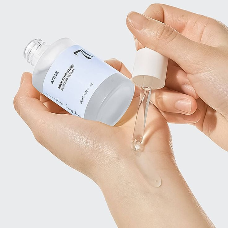 Selenaire Anua Birch 70 Moisture Boosting Serum bottle with dropper, highlighting hydrating skincare formula.