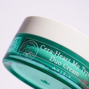 AXIS-Y Cera-Heart My Type Duo Cream jar with white lid and pink label, featuring the product name and brand on the packaging
