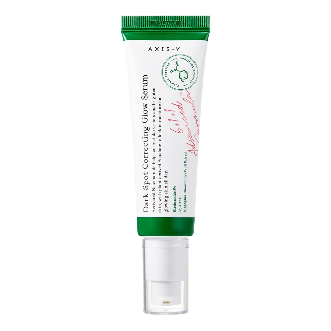 Selenaire AXIS-Y Dark Spot Correcting Glow Serum in a dropper bottle, showcasing its sleek packaging and serum texture.