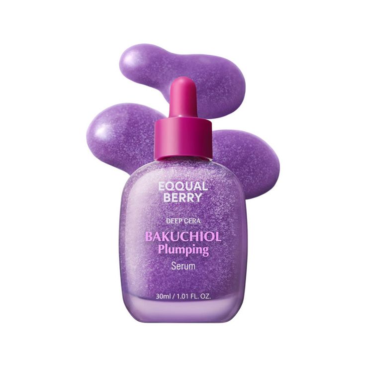 Selenaire EQQUALBERRY Bakuchiol Plumping Serum bottle with dropper, showcasing natural skincare product for youthful skin.