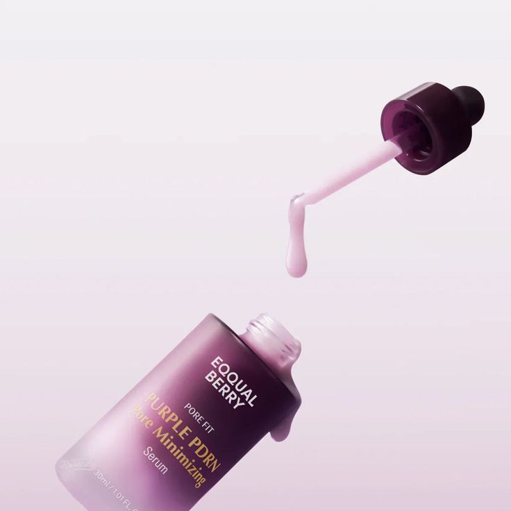 Selenaire EQQUALBERRY purple PDRN pore minimizing serum in a sleek dropper bottle, designed to reduce pore appearance.
