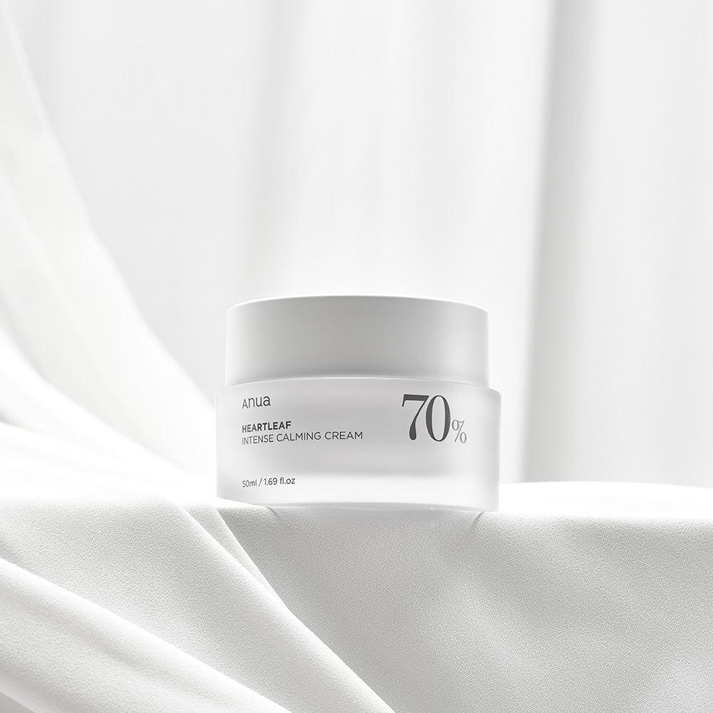 Selenaire Anua Heartleaf 70% Intense Calming Cream in a jar, showcasing its soothing, green-tinted skincare formula for sensitive skin.