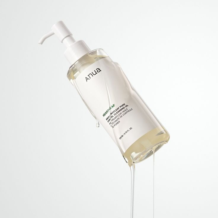 Selenaire Anua Heartleaf Pore Control Cleansing Oil bottle with pump dispenser and product label on white background