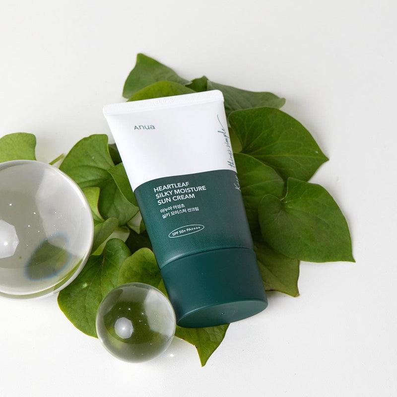 Selenaire Anua Heartleaf Silky Moisture Sunscreen tube, lightweight and hydrating sun protection for the face.