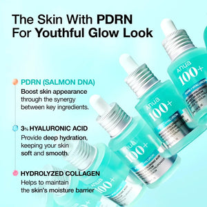 Selenaire Anua PDRN Hyaluronic Capsule 100 Serum in a clear glass bottle with a dropper, showcasing its skincare packaging.