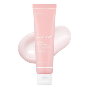 Medicube PDRN Pink Hyaluronic Moisturizing Cream in a jar, showcasing its pink and white packaging with smooth cream texture inside.