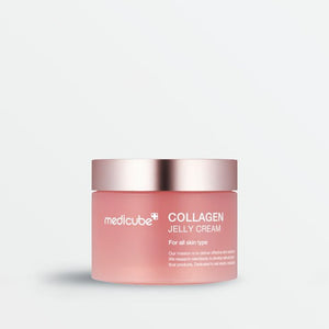 SELENAIRE Medicube Collagen Jelly Cream in a jar, showing its smooth, translucent texture for improving skin elasticity and radiance.