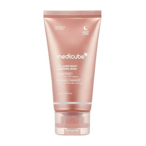 SELENAIRE Medicube Collagen Night Wrapping Mask in a jar, showing the skincare product with a white and pink design.