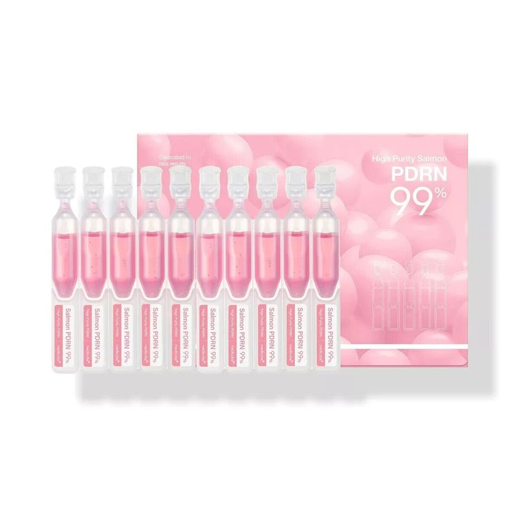 Medicube PDRN Pink One Day Serum Set by SELENAIRE, featuring ten skincare serum bottles with pink packaging and dropper applicators.