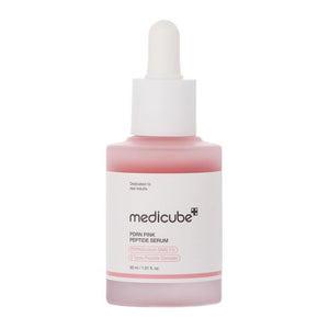 Medicube PDRN Pink Peptide Serum bottle with pink and white packaging, featuring the product label and branding.